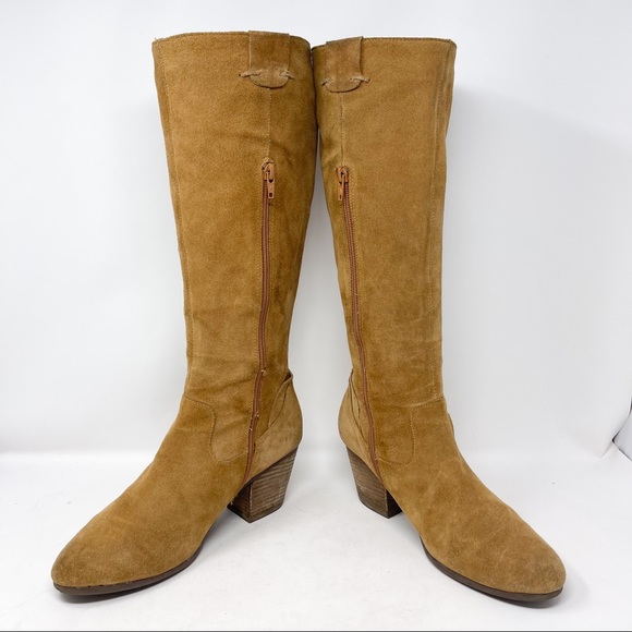 AEROSOLES Festivities Tall Boots Camel Tan Genuine Suede Leather Block Heel - Picture 5 of 9